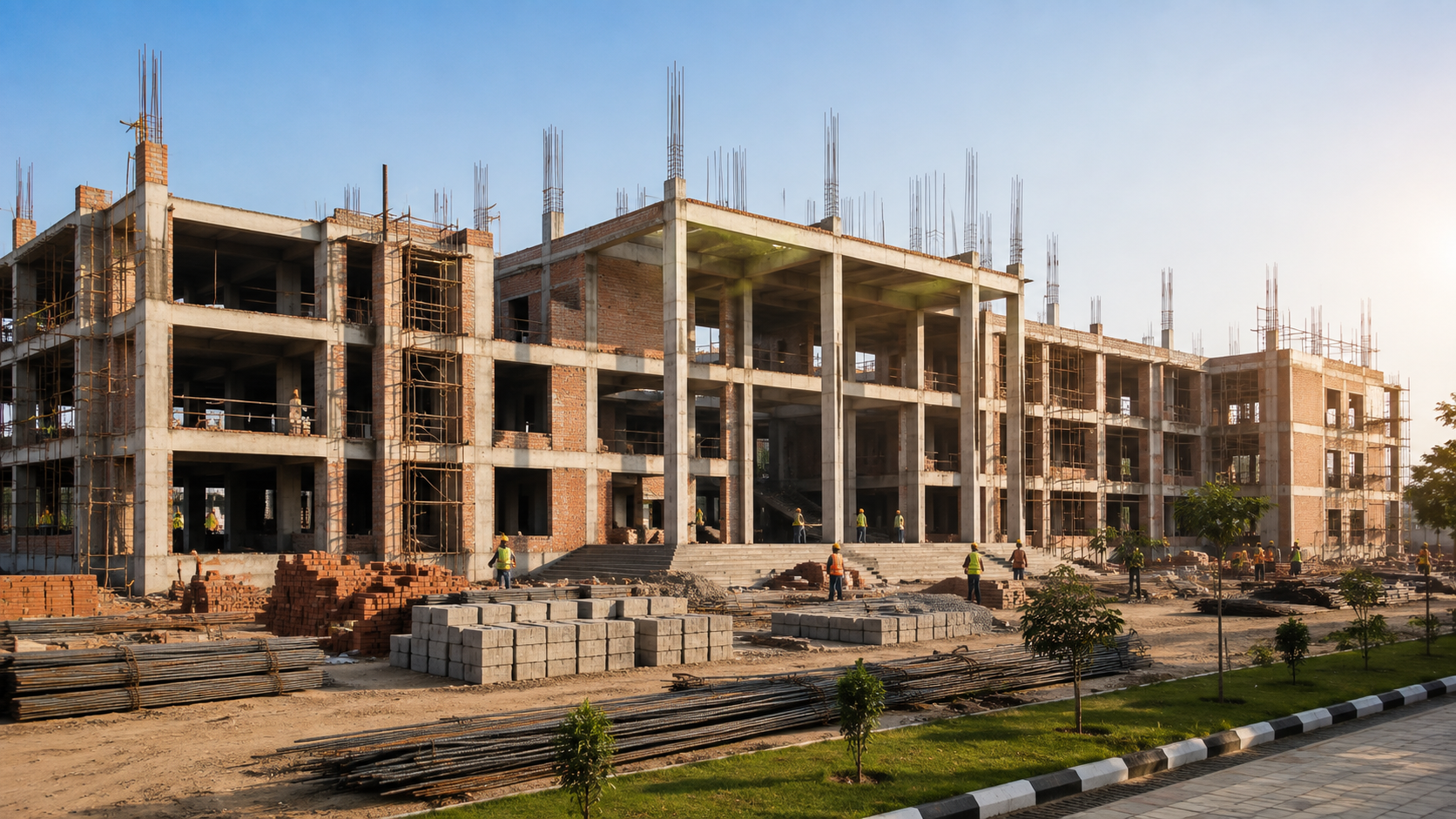 Institutional college building construction project with concrete frame