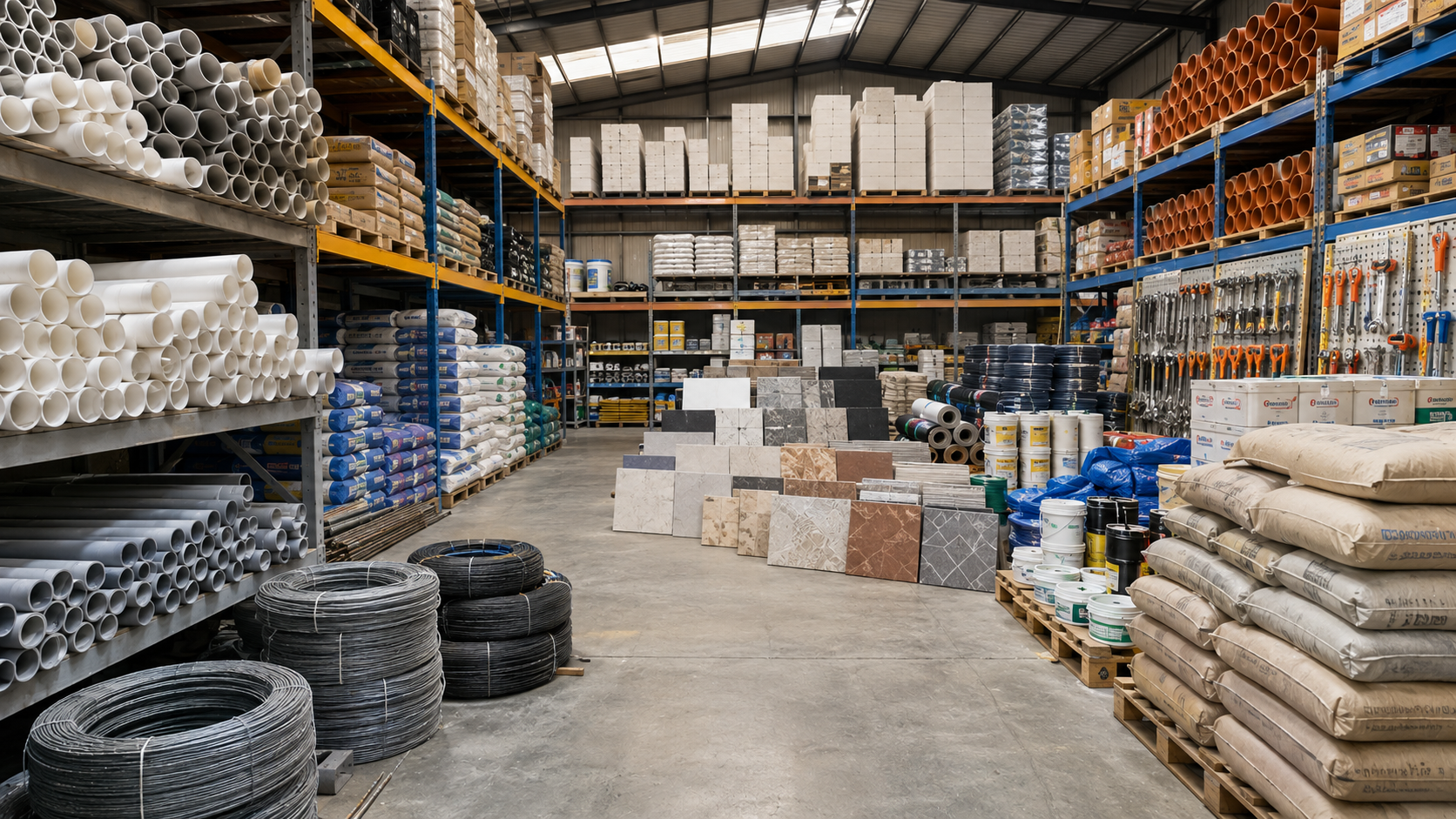 Pale white AAC autoclaved aerated concrete blocks stacked on pallets